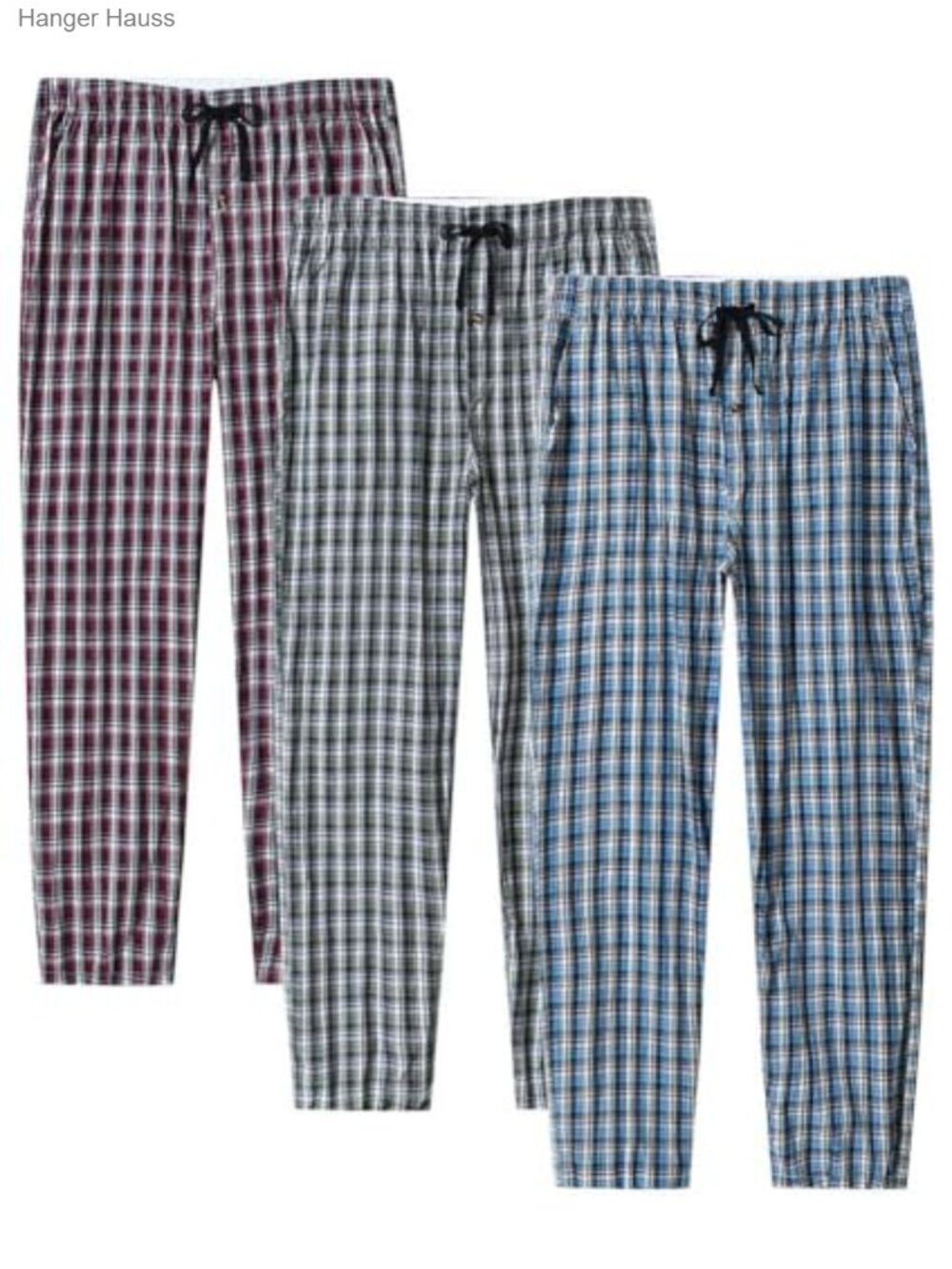 Men's Cotton Plaid Pajama Pants Sleep Bottoms Lightweight 3 Pack